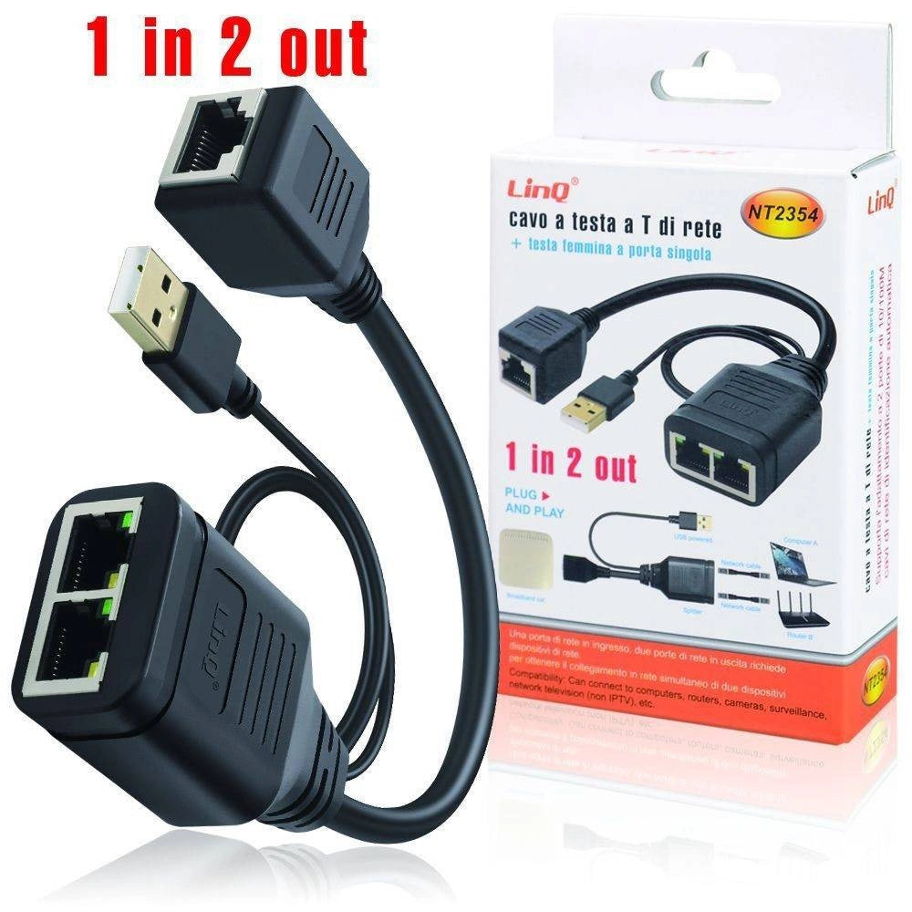 Trade Shop - Splitter Ethernet 2 In 1 Femmina Switch Usb Doppiatore Rete Rj45 2 Porte Nt2354 -