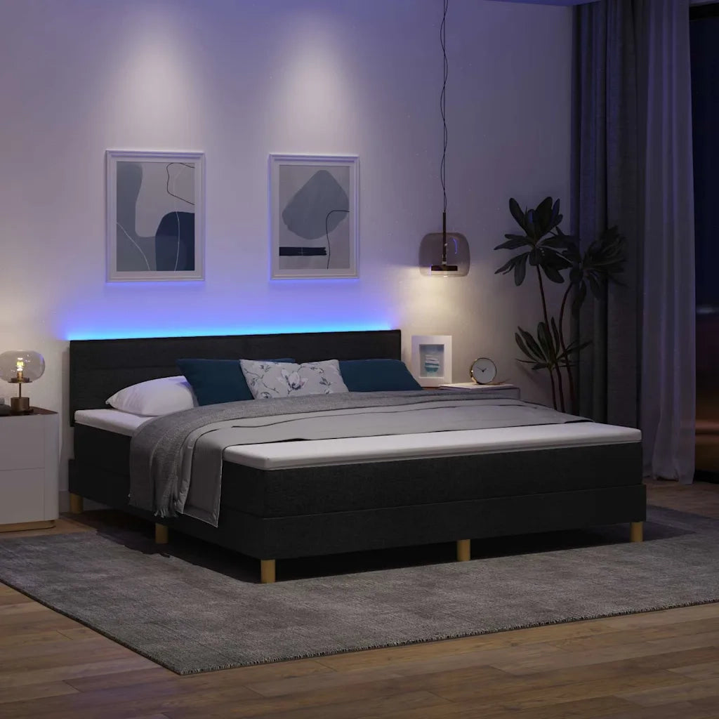 Letto a Sorgente LED con materasso Nero 180 x 200 cm Tessuto