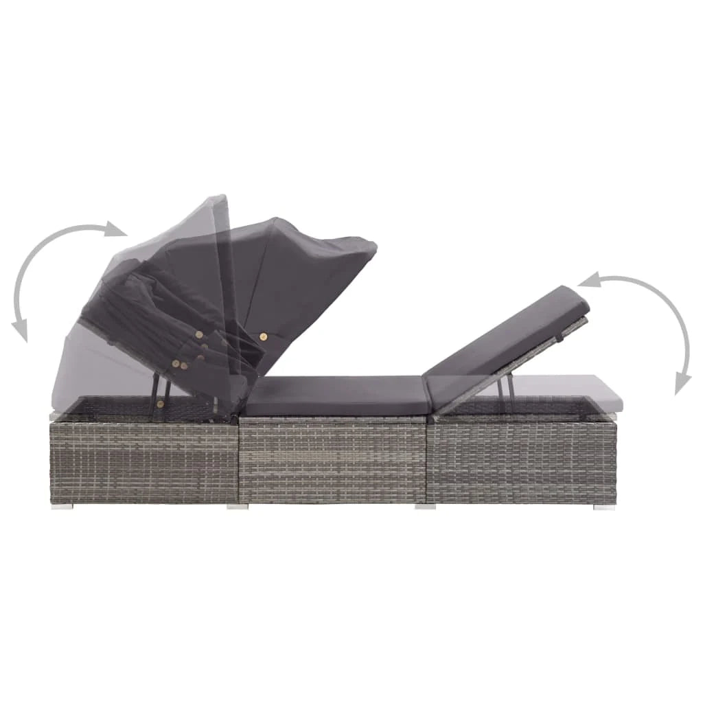 Sedia a sdraio lettino prendisole lettino da giardino mobili da esterno per patio con baldacchino e cuscino resina intrecciata grigia 02_0012273
