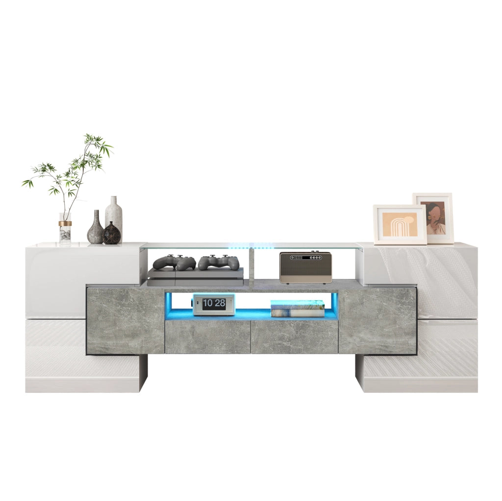 Mobile TV 145x30x51 cm con LED multicolore; 6 ante e 2 cassetti; bianco