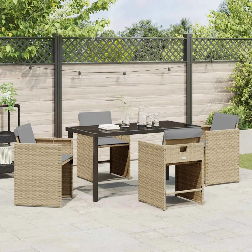 Set da Pranzo per Giardino con cuscino 5 pz | Set Salotto da Giardino Beige polyrattan