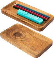 Set di servizio in legno acacia rettangolare – set da 2 pezzi 20 x 10 cm mini-servizio decorativo in legno piccolo servizio decorativo in legno allungato cassetto per penne scrivania-servizio decorativo in legno sottile contenitore decorativo in legno