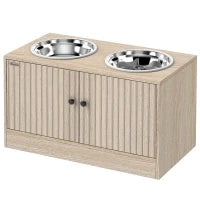Ciotola Rialzata per Cani con Ante e 2 Ciotole Inox 2x2 L, Rovere