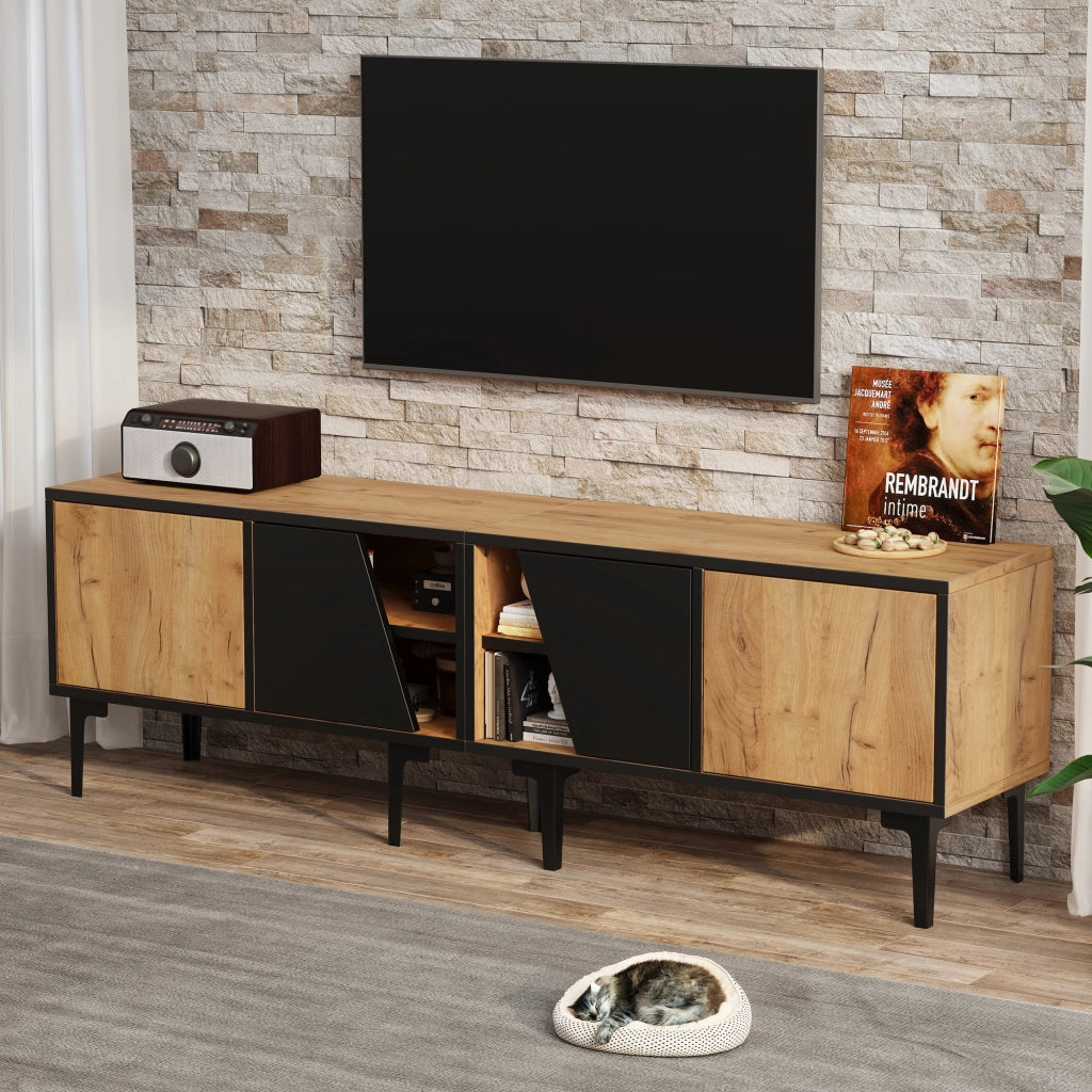 Mobile TV Soggiorno ¨C MINIMAL ¨C Legno Naturale, 4 Ripiani, 160x36,5x45 cm