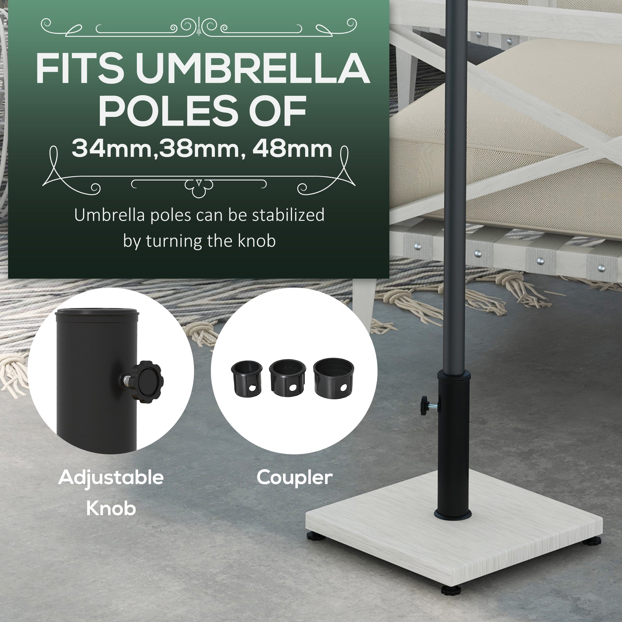 Base per Ombrellone da 25kg in Metallo e Cemento con Effetto Legno 45x45x33.5cm Bianco