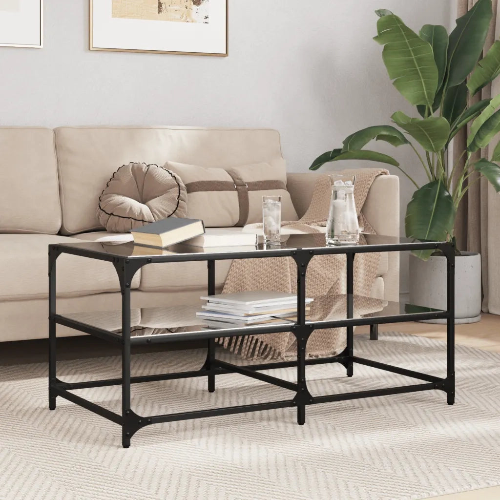 Tavolino da salotto | Tavolino da caff¨¨ | Tavolino da Soggiorno con Piano in Vetro Nero 98,5x50x45 cm Acciaio