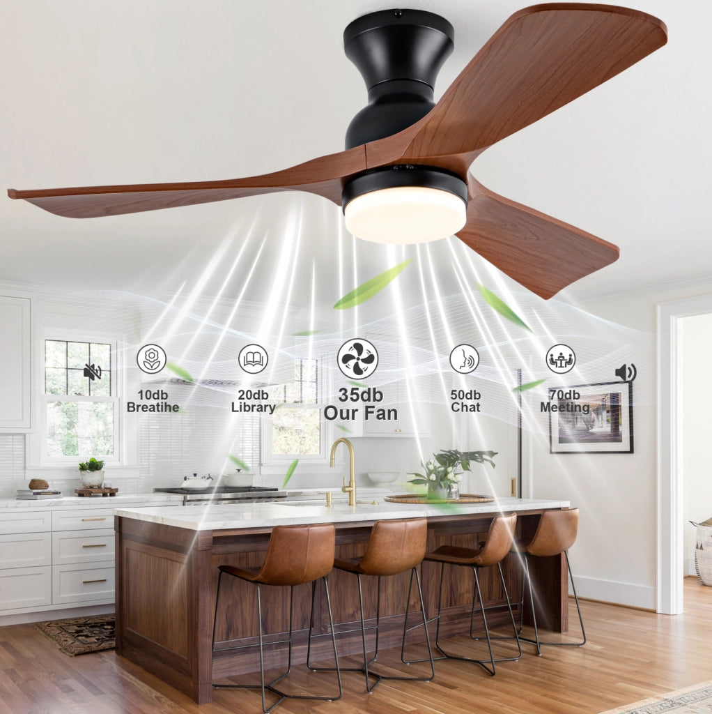 Ventilatore da soffitto con luce 42 pollici; 3 pale in ABS; motore DC; noce e nero