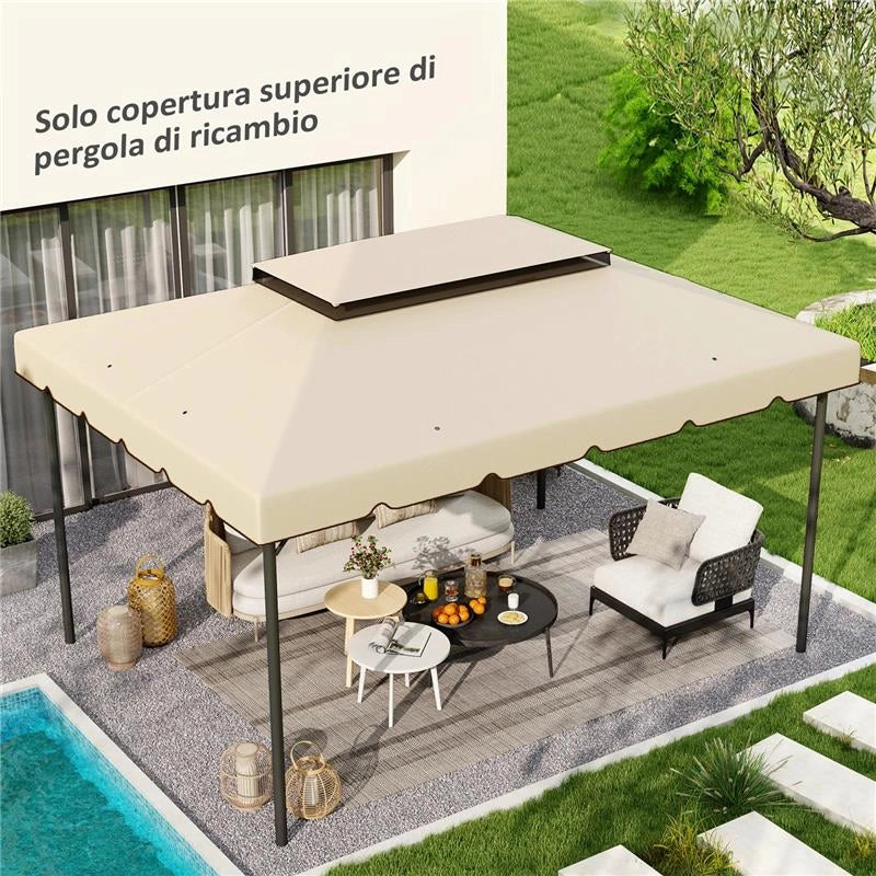 TETTO PER GAZEBO 3X4 M A 2 LIVELLI CON 8 FORI DI DRENAGGIO IN POLIESTERE BIANCO CREMA