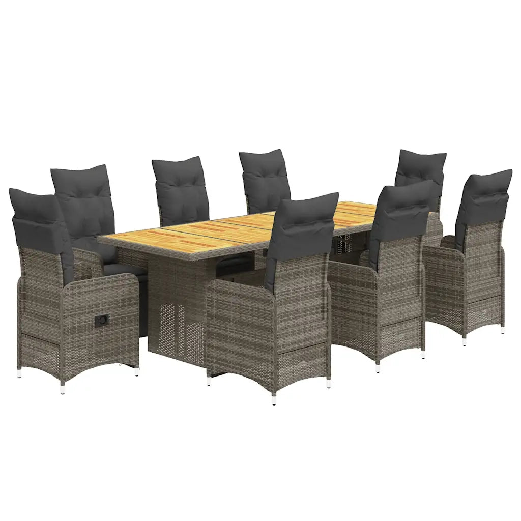vidaXL Set Bistrò da Giardino 9 pz con Cuscini in Polyrattan Grigio