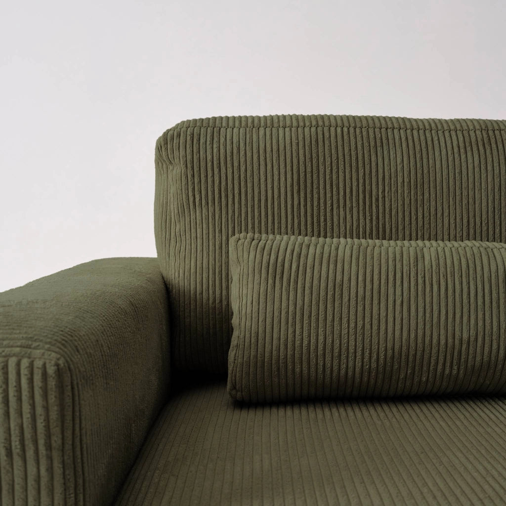 Divano letto angolare reversibile con contenitore in velluto a coste,