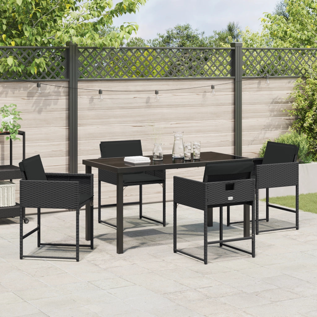 Set da Pranzo per Giardino da 5 Pezzi con Cuscini Nero Rattan PE