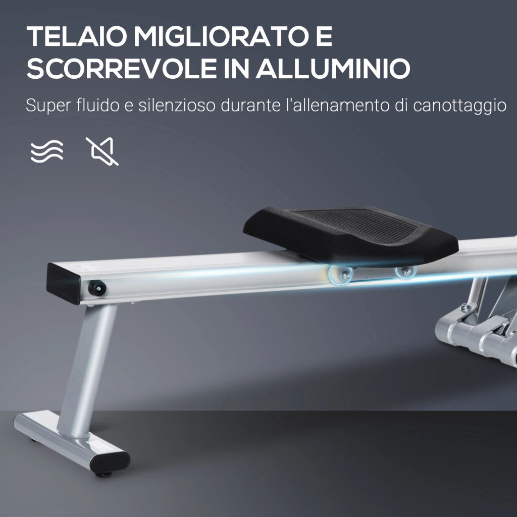 Vogatore a 12 Resistenze con Monitor Digitale e Struttura in Alluminio, Acciaio e ABS, 160x61x50 cm