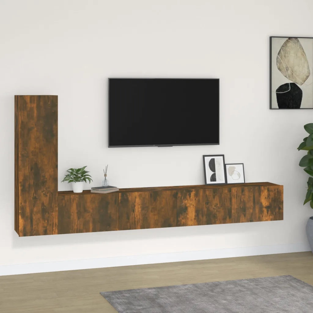 Set Mobili Porta TV 3 pz Rovere Fumo in Legno Multistrato 3114323