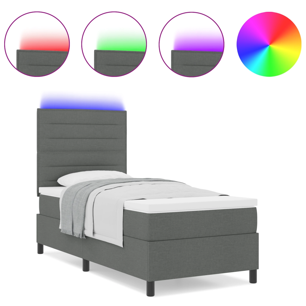 Letto con Box Spring vitaXL con Materasso & LED Grigio Scuro 100x200 cm Tessuto