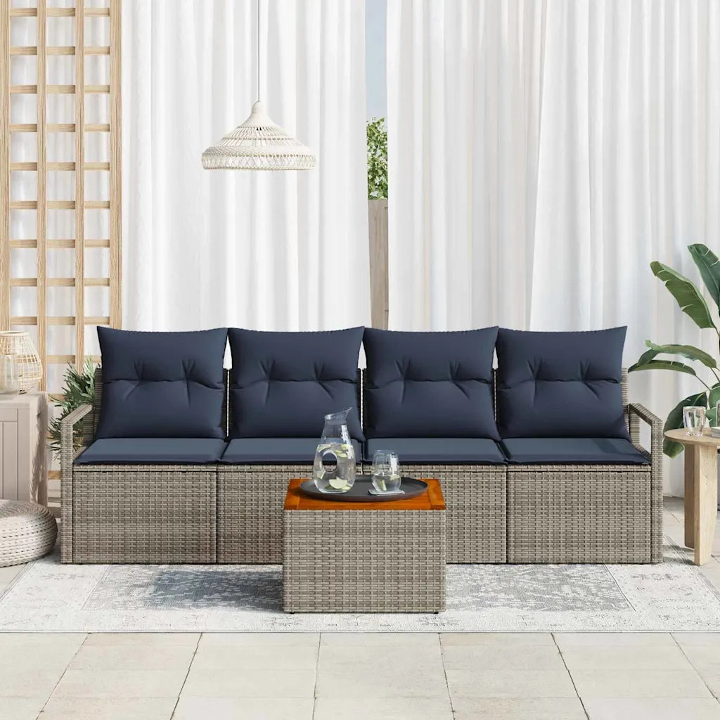 Set Divano da Giardino con cuscino 5 pcs Grigio polyrattan