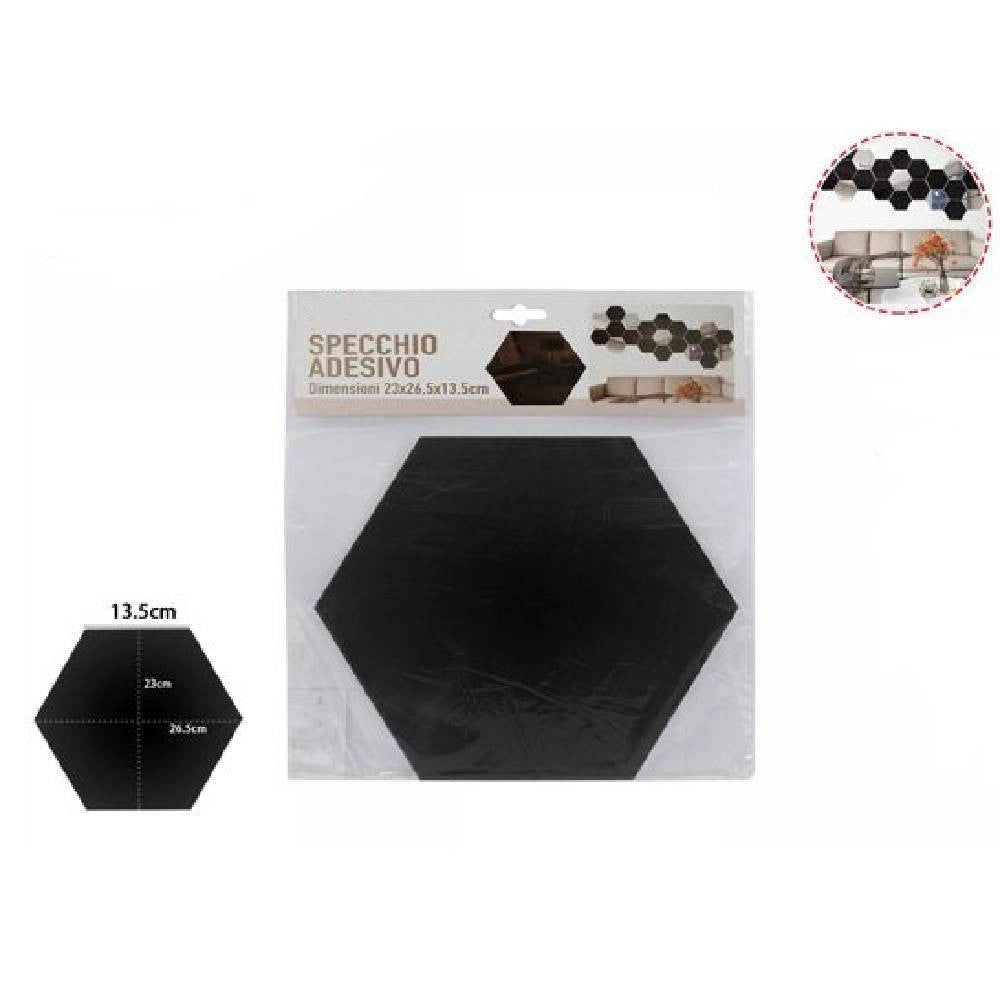 Trade Shop - Specchio Adesivo Esagonale Adesiva Murale Arredamento Casa 23x26.5x13.5 Cm 70880 -