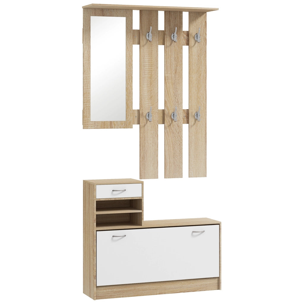 Armadio 3 in 1 con Scarpiera e Specchio ¨C Zephmum ¨C Bianco e Quercia, 90x10x91 cm