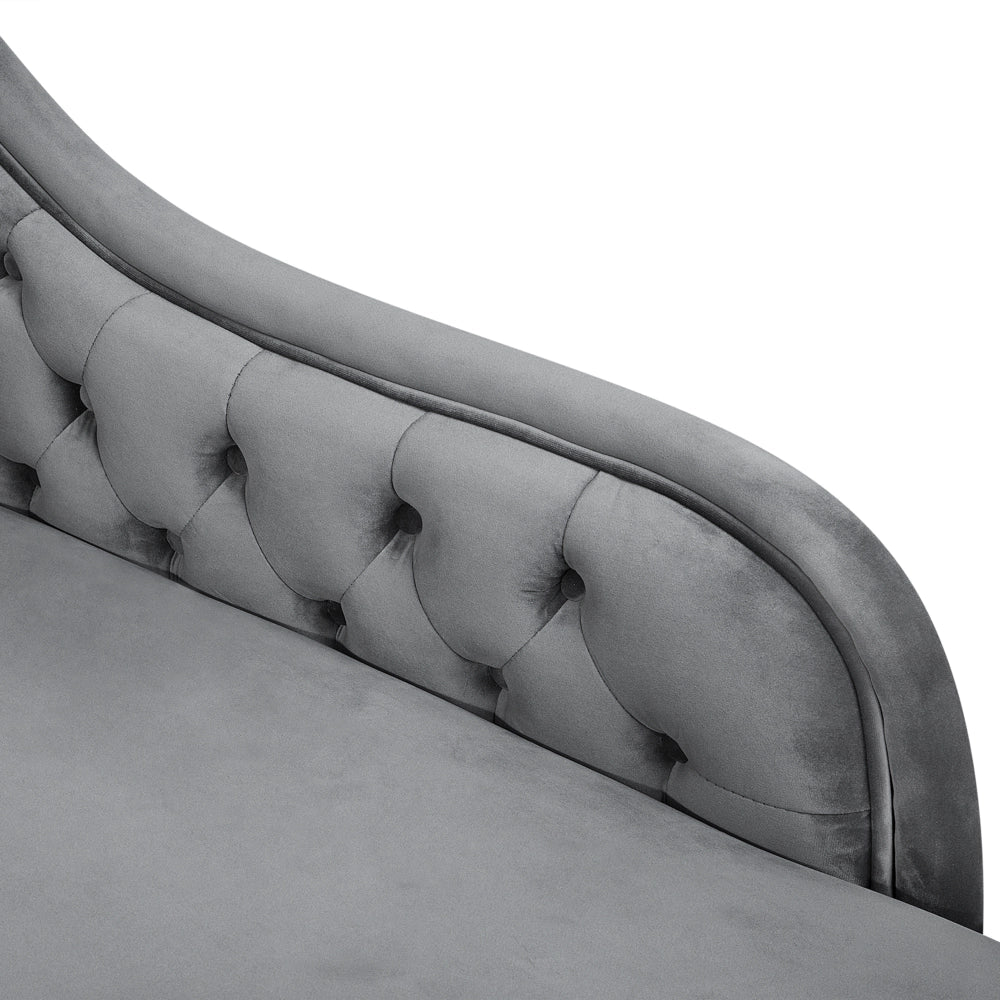 Chaise longue Grigio versione sinistra Velluto abbottonato testa chiodata