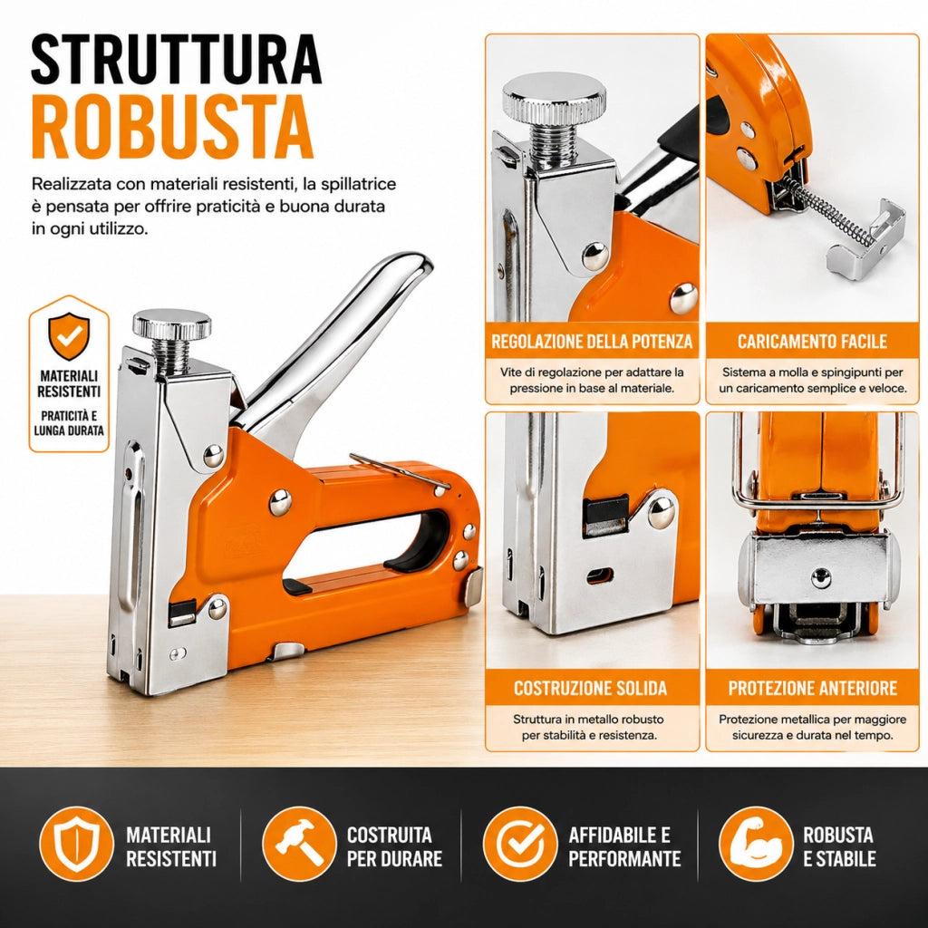 Spillatrice Manuale 3 in 1 Arancione con 600 Graffette D U T