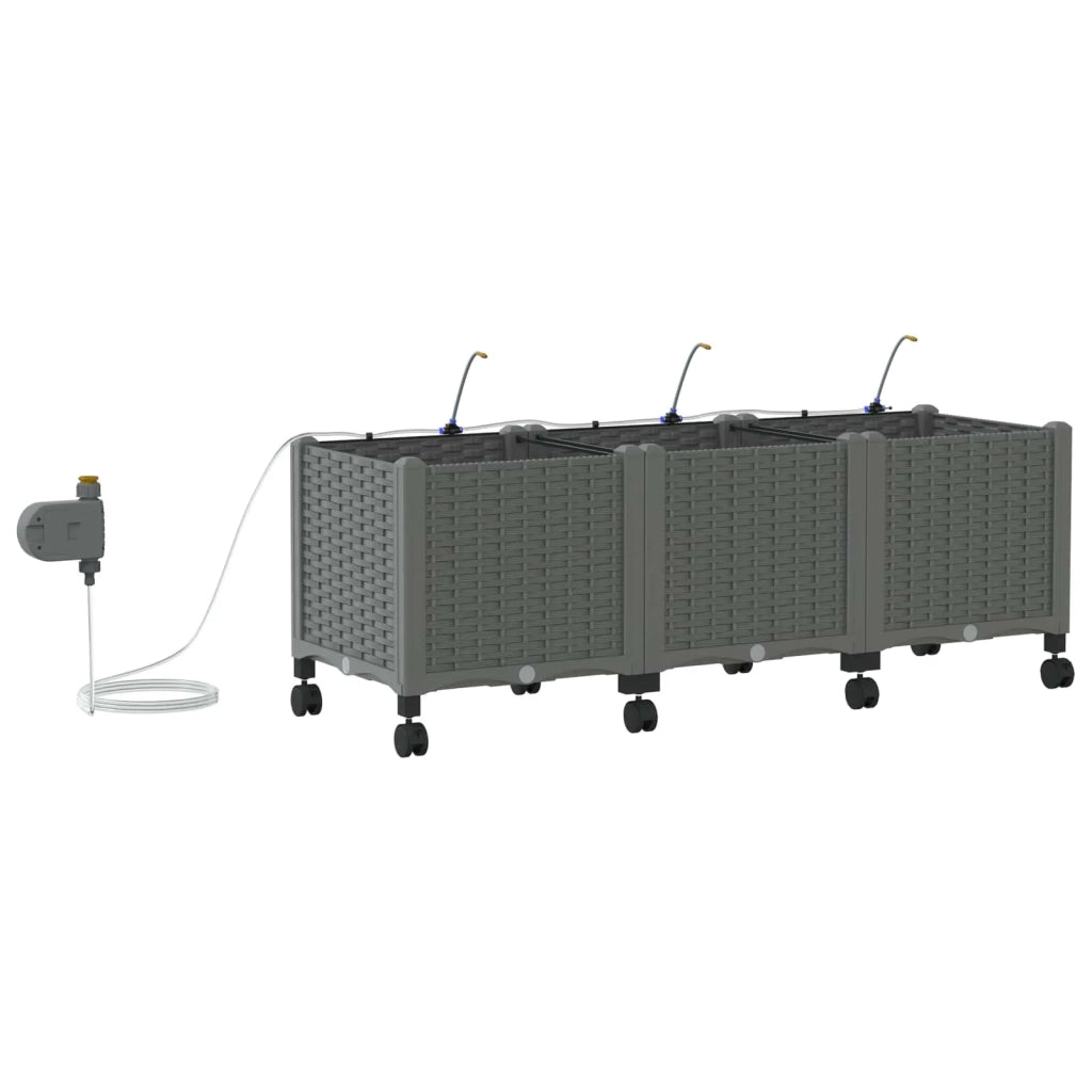Vaso da Giardino con Irrigazione e Ruote 3 pz Grigio Chiaro PP 3423084