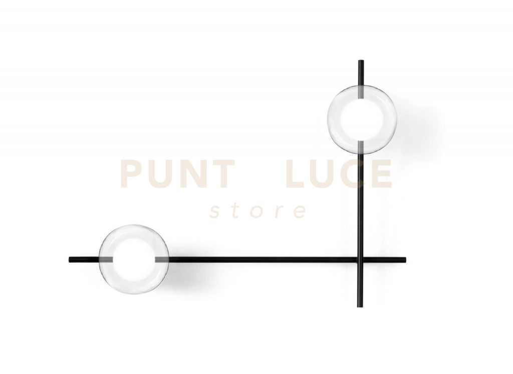 MIKADO LAMPADA DA PARETE O SOFFITTO CON ROTAZIONE 2 LUCI VETRO COSMO IN METALLO NERO D.12CM ATTACCO G9