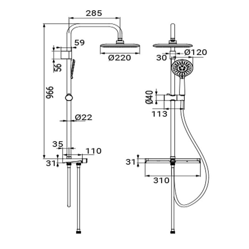 Colonna doccia serie honduras con mensola portaoggetti, cromata