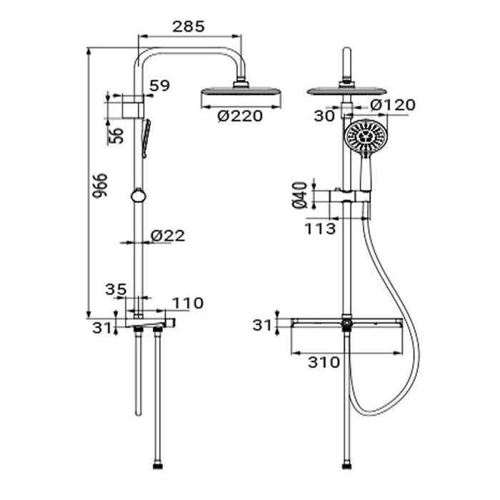 Colonna doccia serie honduras con mensola portaoggetti, cromata