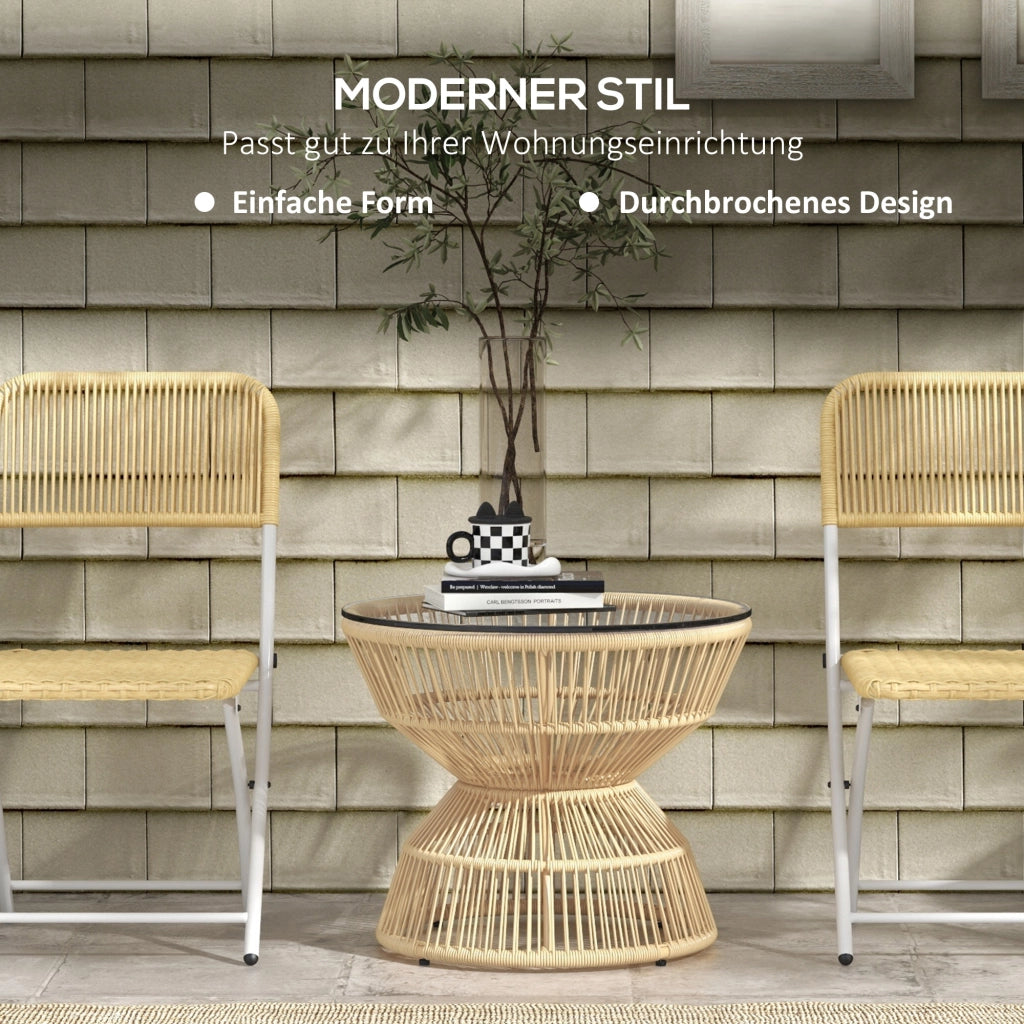 Tavolino Laterale Stile Boho 60 X 60 X 50 Cm Metallo Vetro Rattan PE Legno Naturale Per Esterni