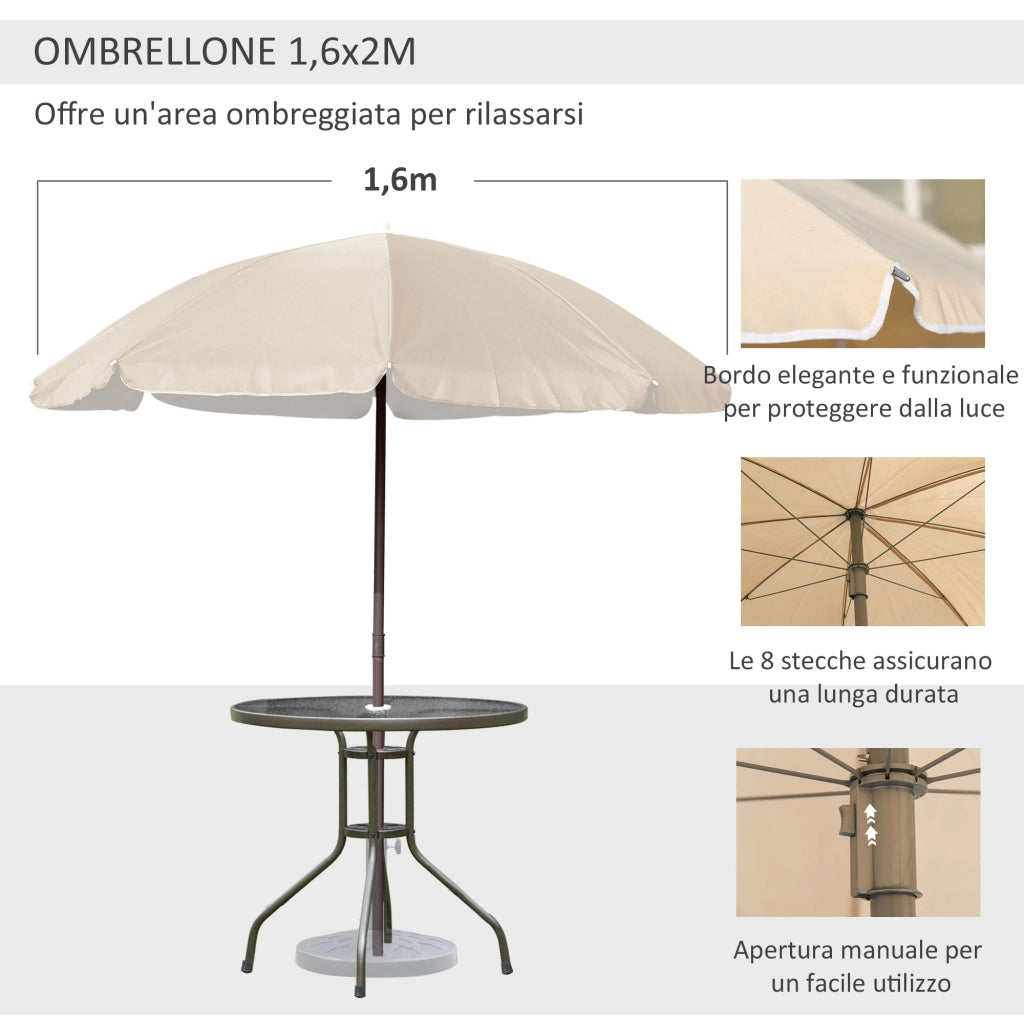 Set Giardino 6 Pezzi in Acciaio con Ombrellone ¨C zephmum ¨C Crema