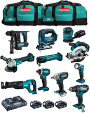 MAKITA Kit MK1101 (DDF482 + DHR171 + DGA504 + DTD152 + DJV182 + DSS610 + DJR186 + DBO180 + DTM51 + DML802 + DTW190 + 3 Batterie 5,0 Ah + Caricabatterie + 2 x LXT600)
