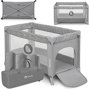 Letto da viaggio pieghevole con materasso, da 0 a 3 anni/15 kg, cassetti per bambini e neonati con ingresso laterale, pareti in rete trasparenti, zaino, ruote, sistema di sicurezza LockGuard