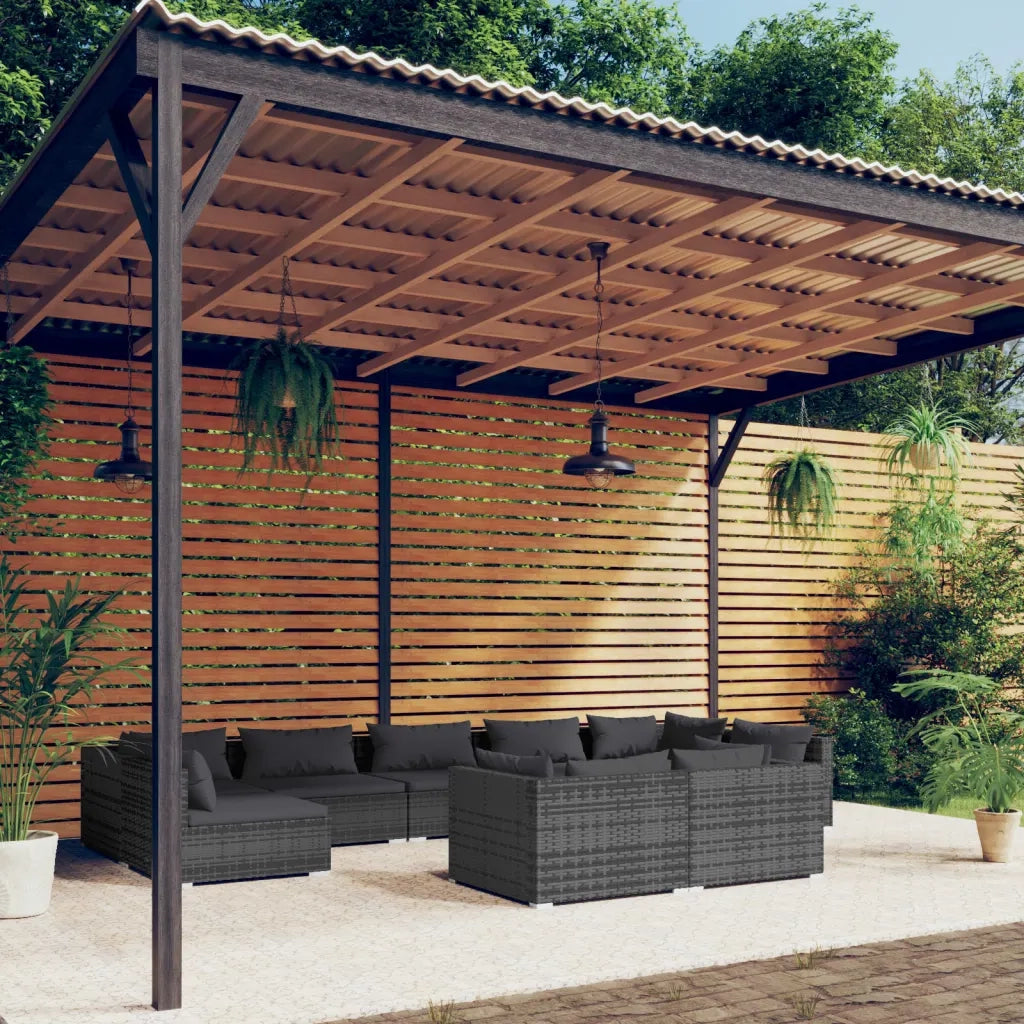 Set Divani da Giardino 9 pz con Cuscini in Polyrattan Grigio 3102061