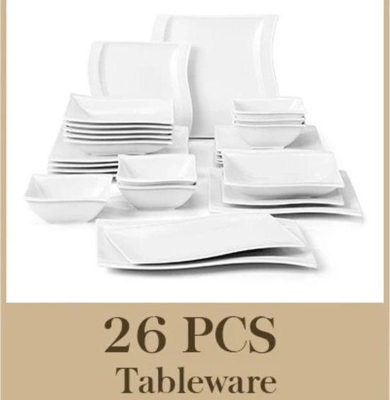 Set di piatti da tavola 26 pezzi - Piatto da dessert, piatto da zuppa, piatto da dessert e ciotola - Design moderno - Adatto per ogni occasione