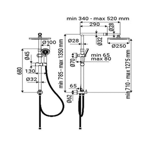Colonna doccia cromata con braccio e asta estensibili - Serie Madeira