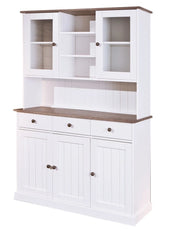 MOBILE SOGGIORNO CREDENZA WESTERLAND 5ANTE+3CASSETTI 131x45x181H PINO MASSELLO VERNICIATO A ACQUA BIANCO +TOP E FINITURE MARRONE