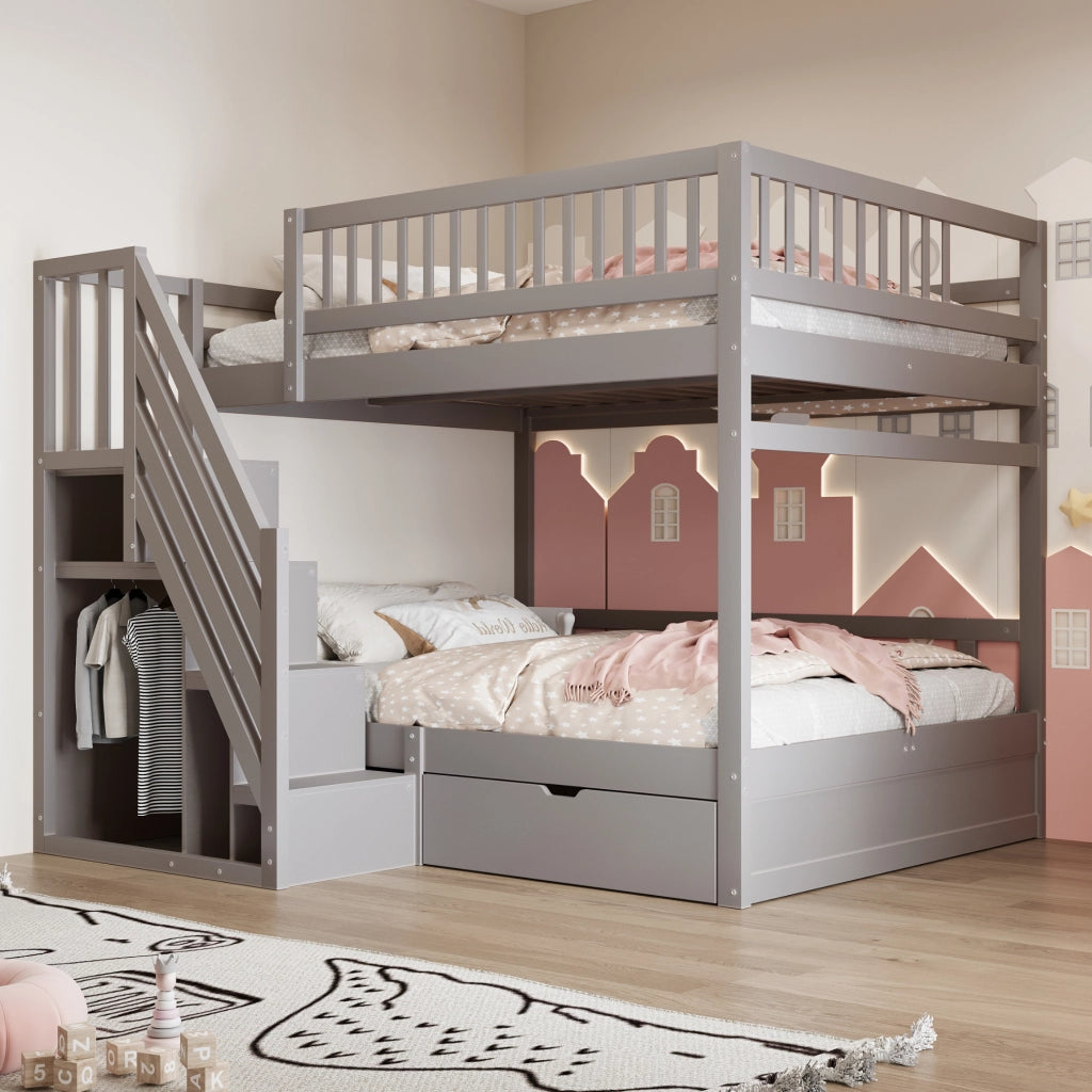 Letto a castello 140x200 cm in legno massello grigio
