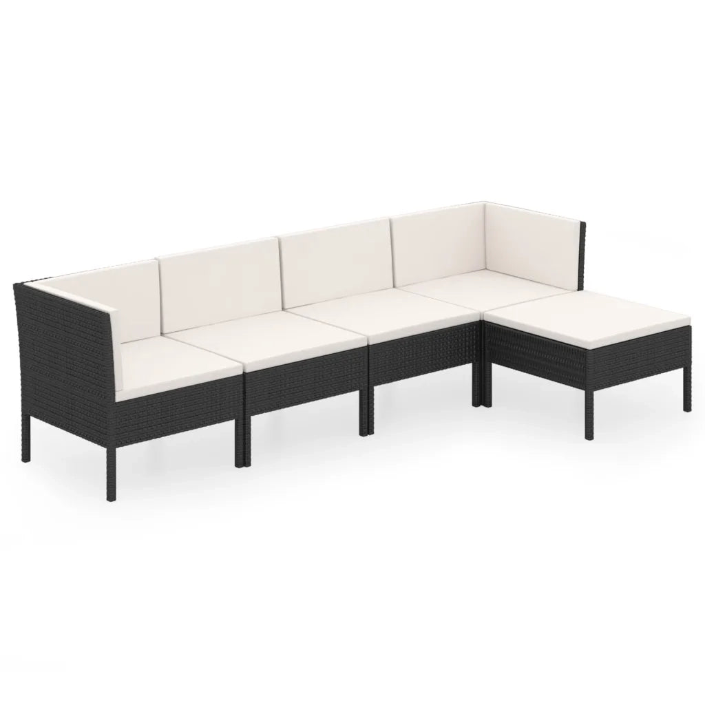 Set Divani da Giardino 5 pz con Cuscini in Polyrattan Nero 3094380