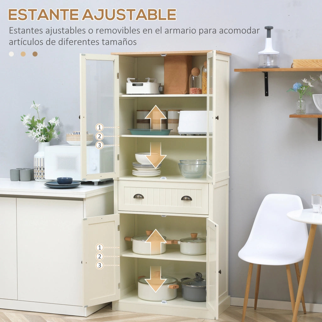 Credenza con Vetrina e Cassetto ¨C Xylo ¨C Crema 76x40x182,5 cm