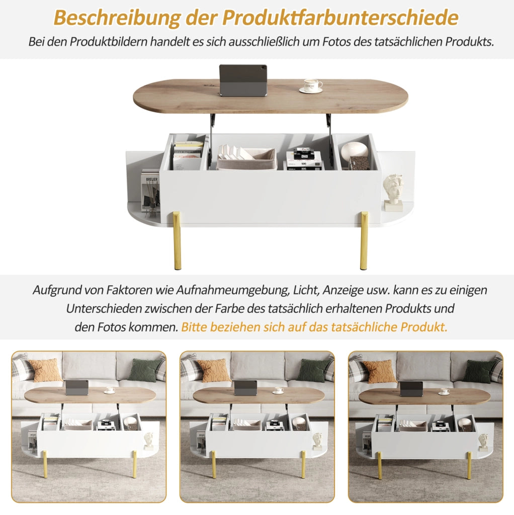 Tavolino da caffè elevabile 120x50 cm con vano contenitore