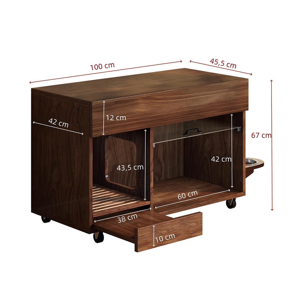 Armadio lettiera gatti - Xylo - 100x45x67cm noyer con ciotole