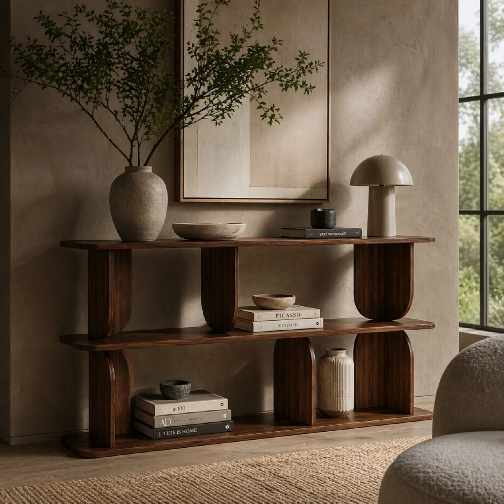Libreria Moderna Con 4 Vani A Giorno E 3 Ripiani Per Soggiorno Corridoio Studio Ufficio Design Minimal Stile Contemporaneo 160 X 74 X 34 Cm Noce