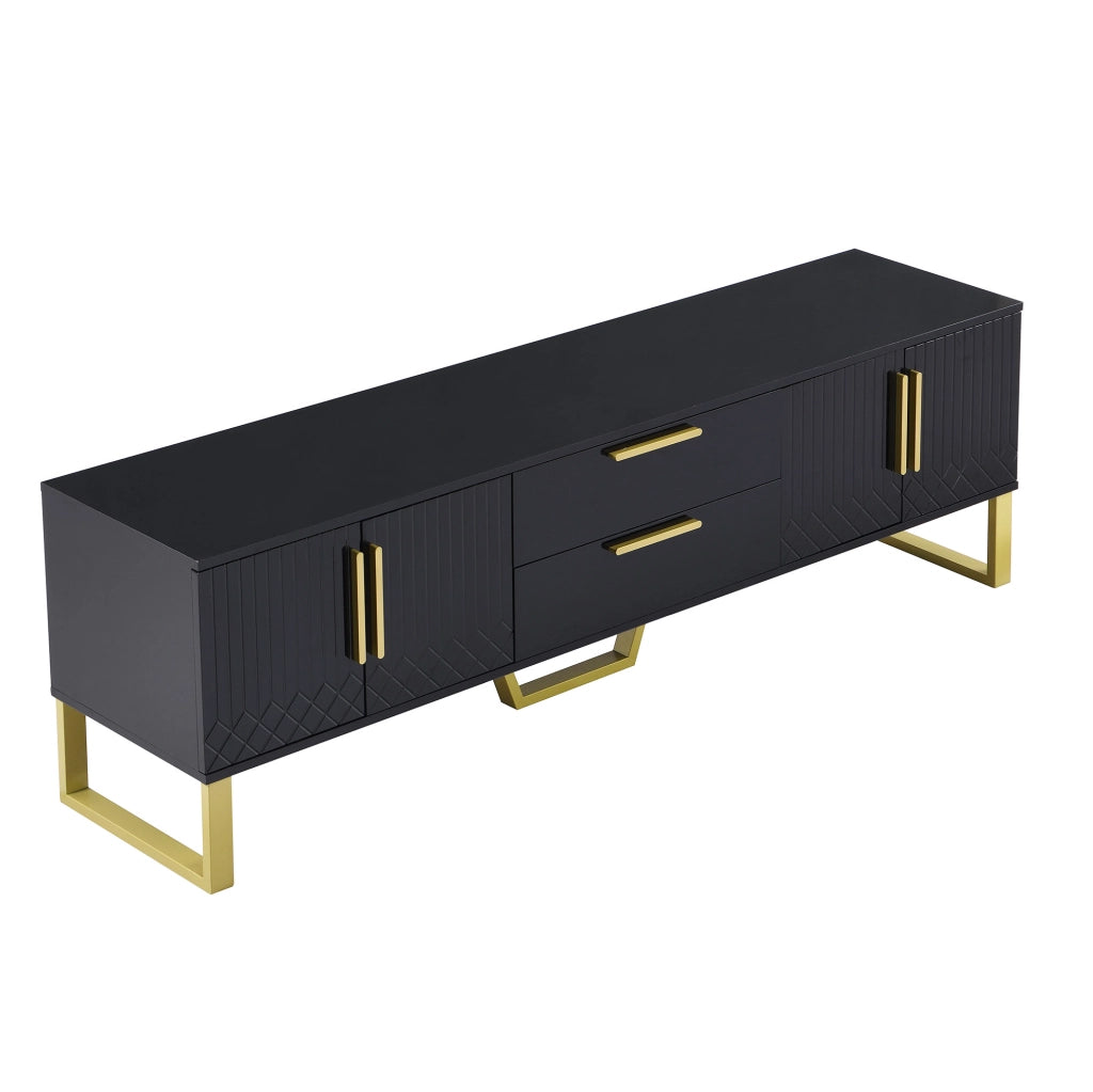 Mobile TV Lucido Nero con Maniglie e Piedi Dorati, 170x40x53,5 cm, MDF