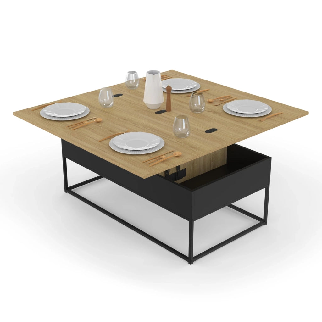 IDMarket - Tavolino rettangolare trasformabile in tavolo da pranzo di design industriale BOSTON