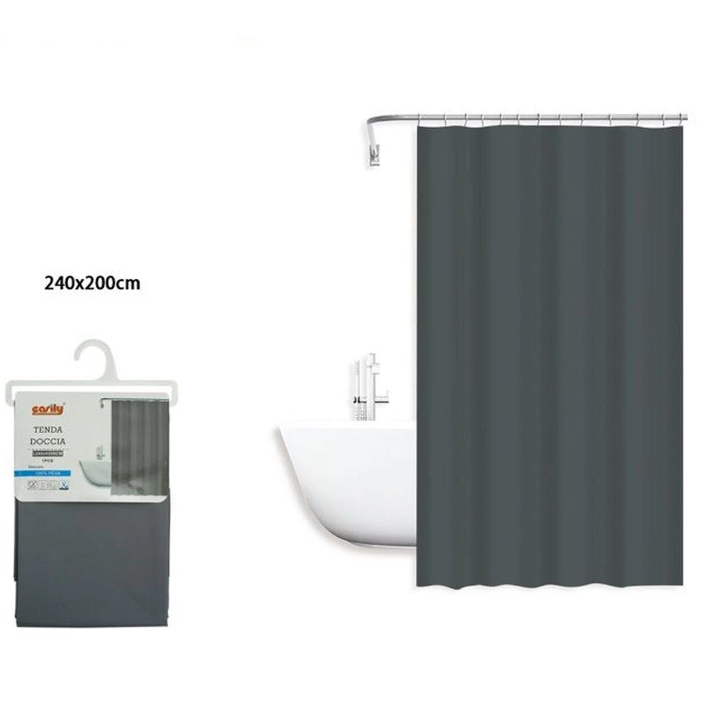 Trade Shop - Tenda Doccia Antimuffa Impermeabile 240x200cm Con Anelli Bagno Grigio Scuro 79719 -
