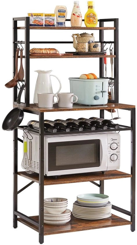 Organizzatore multifunzionale per cucina, 6 pannelli, design industriale, per magnetron, utensili da cucina, in acciaio verniciato nero-grigio