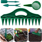 Set di semina 4 in 1 per giardinaggio e semina - aiutante per piante con 12 fori - dispenser semi con attacco regolabile - forchetta per semi con punte per semi - attrezzo per semina.