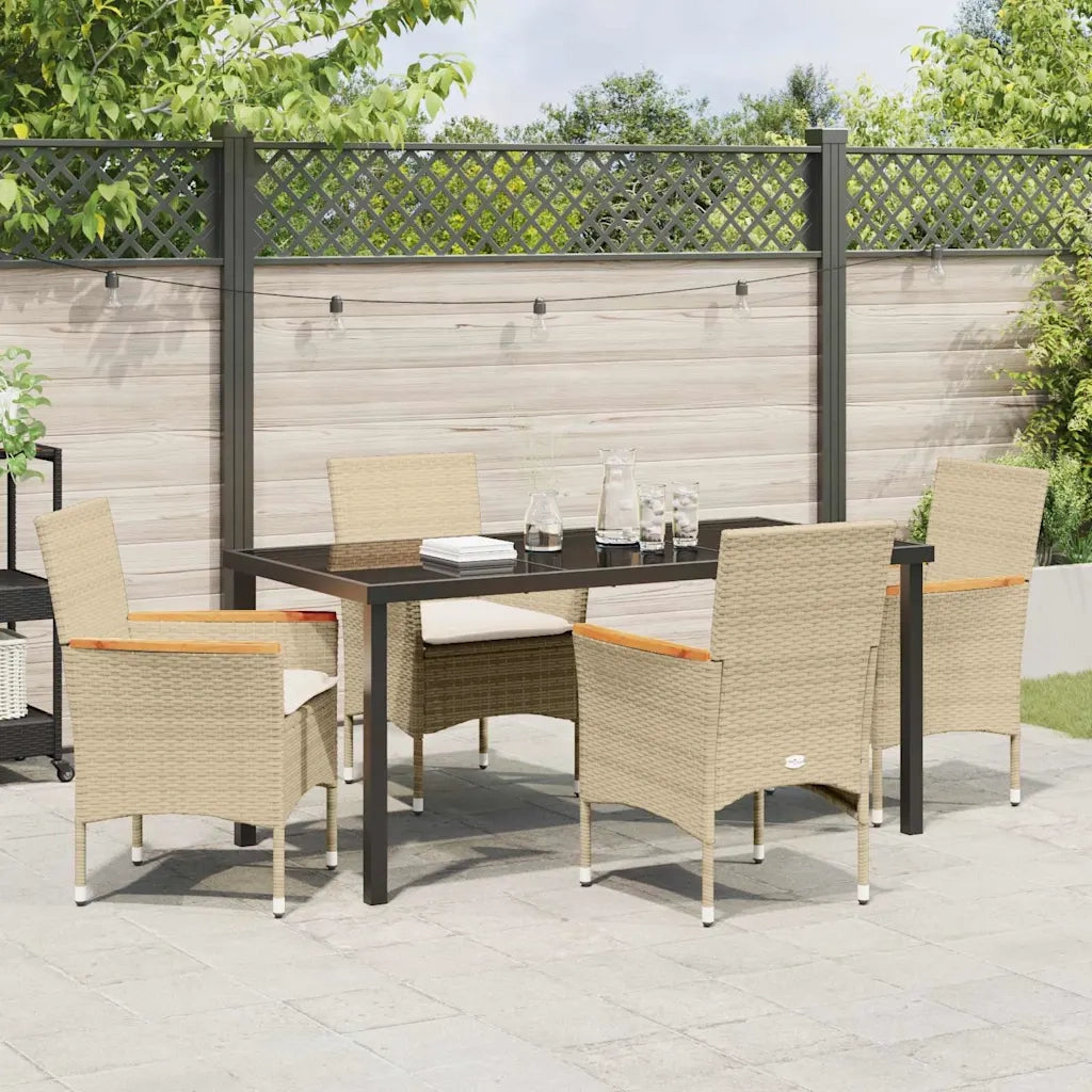 Set da Pranzo per Giardino con cuscino 5 pcs Beige polyrattan