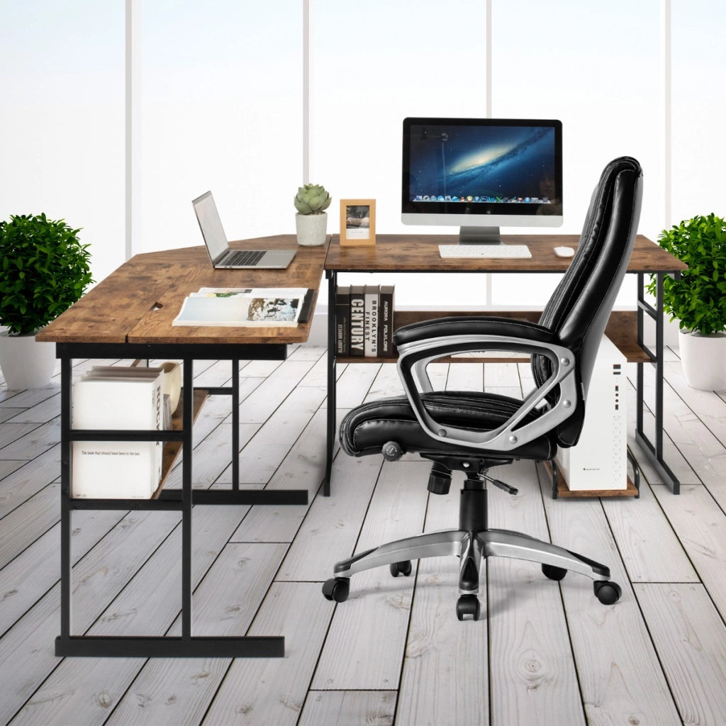 Scrittoio per computer ad angolo a forma di L, Tavolo disegno con piano inclinabile supporto CPU Marrone-Scrivanie