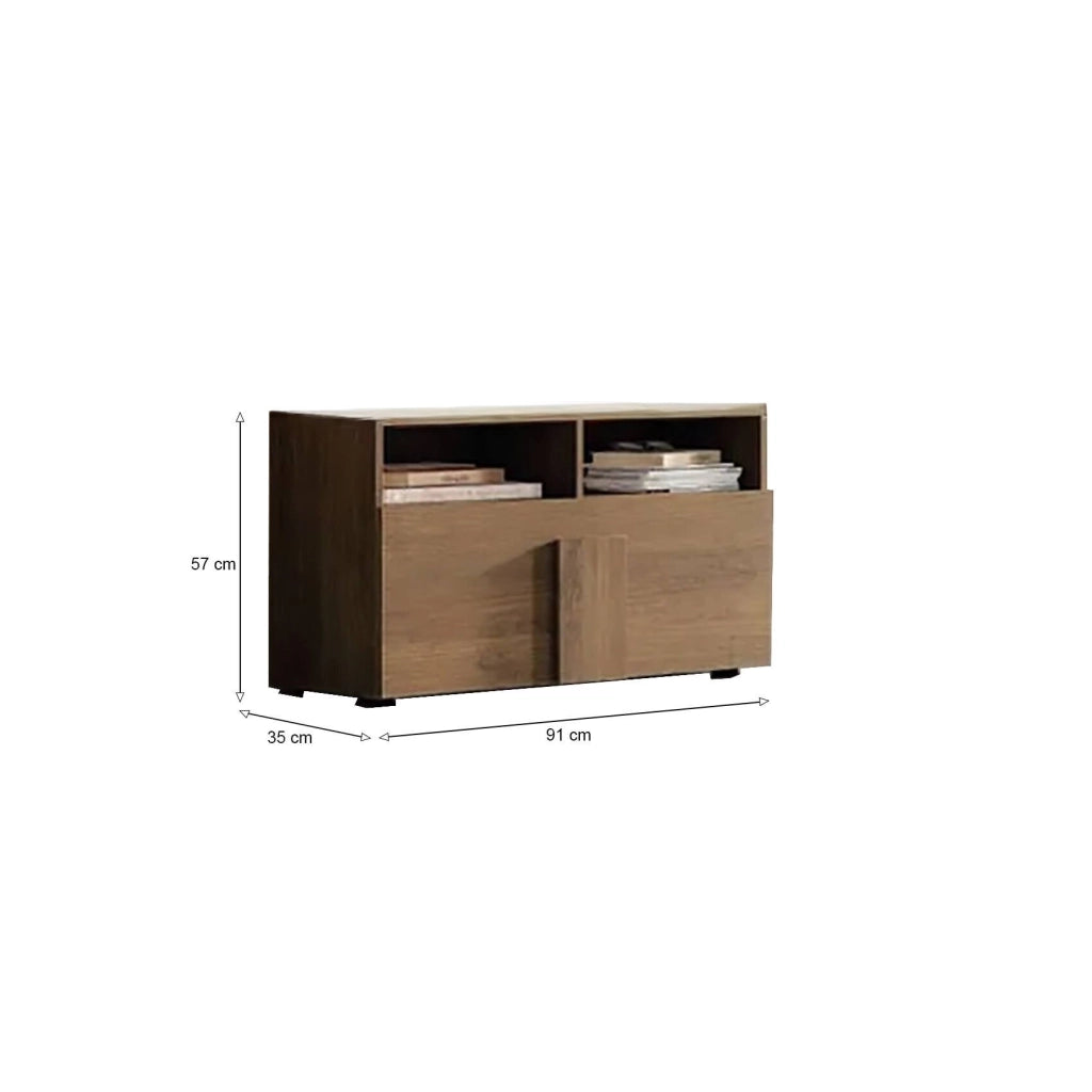 Scarpiera Indang, Mobile portascarpe, Armadio da ingresso multiuso, Mobiletto per calzature, Made in Italy, 91x35 h57 cm, Rovere