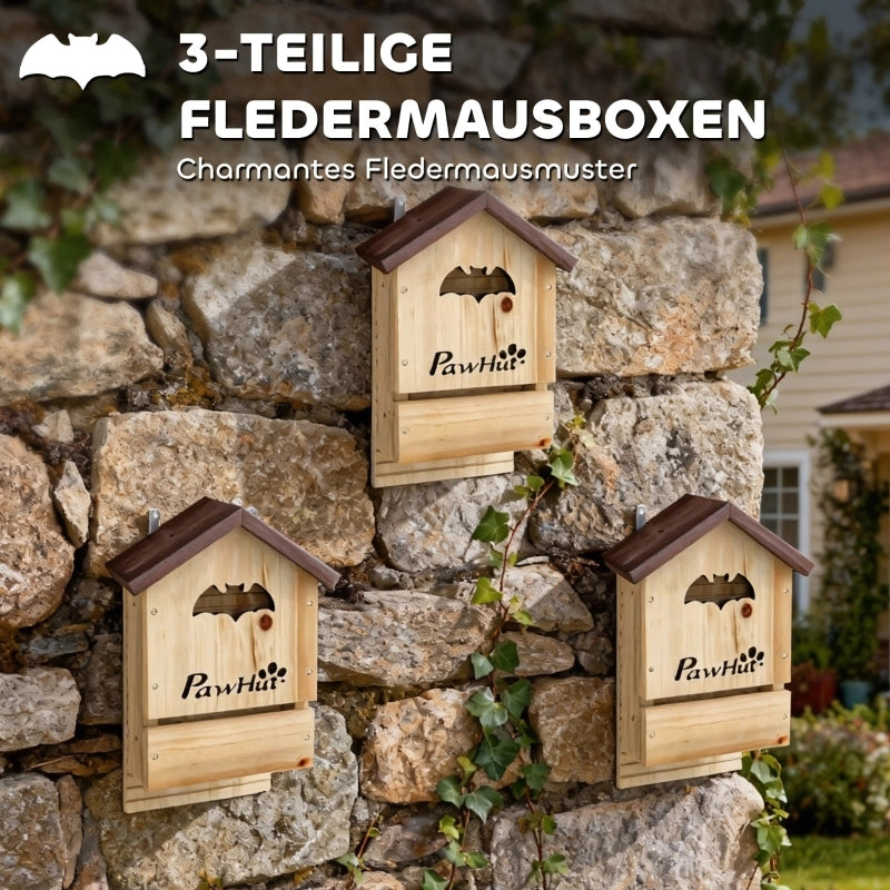 Set di 3 casette per pipistrelli in legno di abete, da appendere in giardino, 21,5 x 11,5 x 34 cm